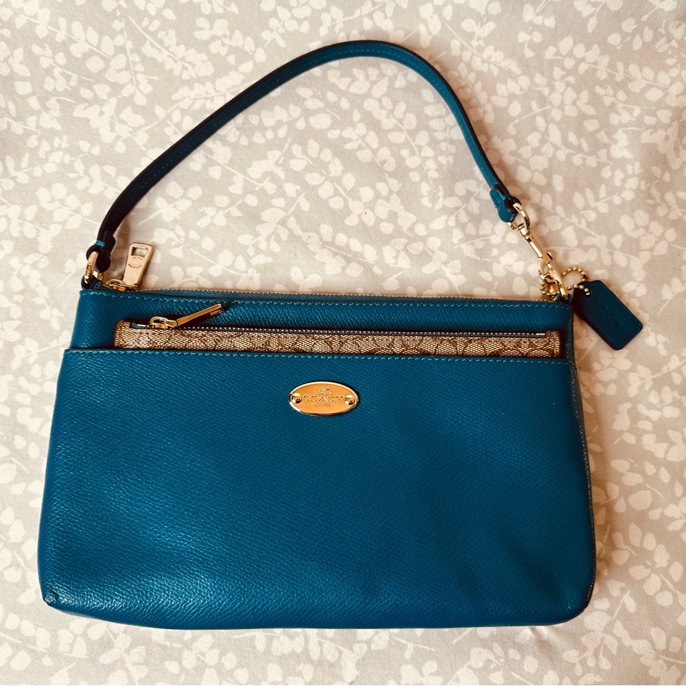 Coach Crossgrain Leather Pop Pouch Teal F52598
